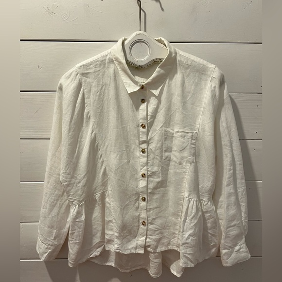 🤍HOLDING HORSES for Anthropologie – White Buttoned Linen Blouse – Size S - Picture 6 of 9